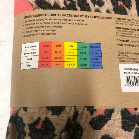 Climate Right by CUDDL DUDS Womens Pink Animal Print 2 Piece Pajama Set NWT - Picture 4 of 4